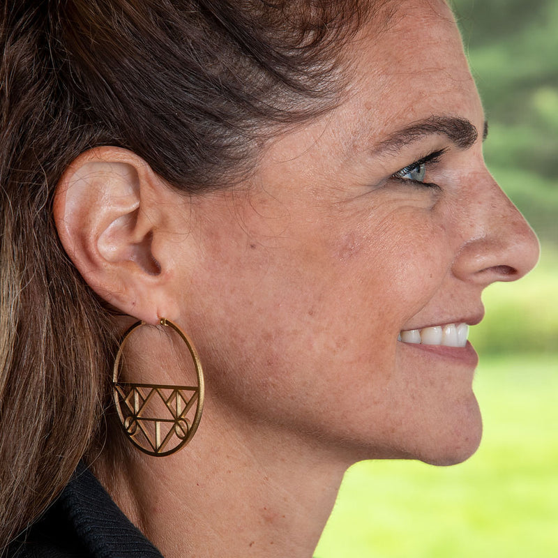 Unique Geometric Click-Down Hoop Earrings Plated in Gold or Rhodium, 46mm - LooptyHoops