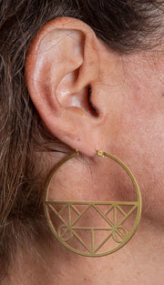 Unique Geometric Click-Down Hoop Earrings Plated in Gold or Rhodium, 46mm - LooptyHoops