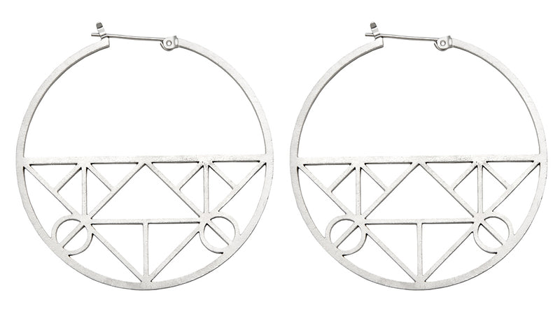 Unique Geometric Click-Down Hoop Earrings Plated in Gold or Rhodium, 46mm - LooptyHoops