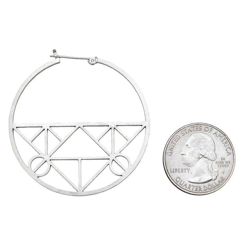 Unique Geometric Click-Down Hoop Earrings Plated in Gold or Rhodium, 46mm - LooptyHoops