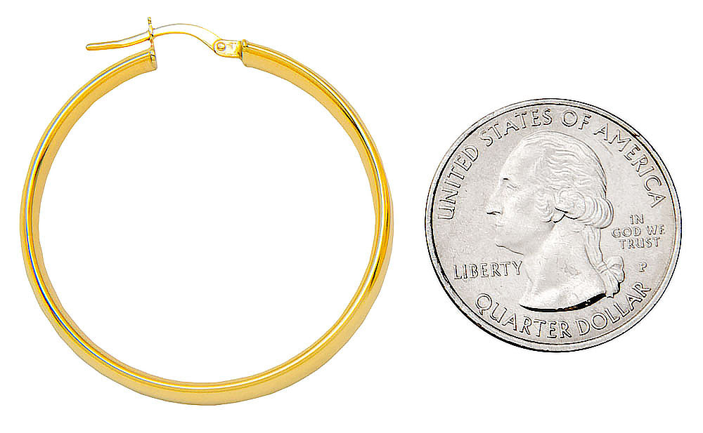 14k Yellow Gold Flat & Wide Hoop Earrings (5mm Wide), Two Sizes - LooptyHoops