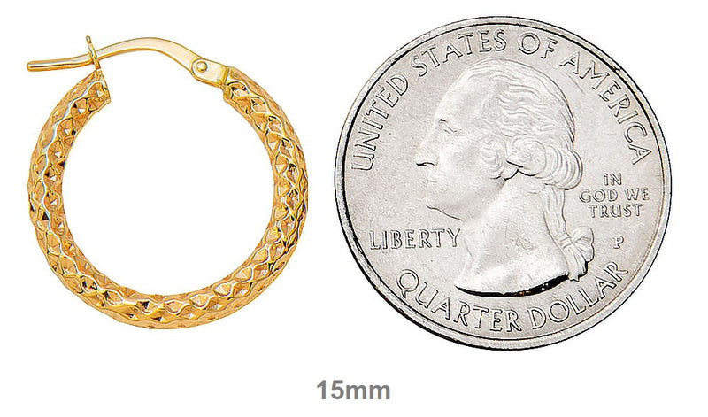 14k Gold Diamond Cut Hoop Earrings (2.5mm Thick), Small Sizes - LooptyHoops
