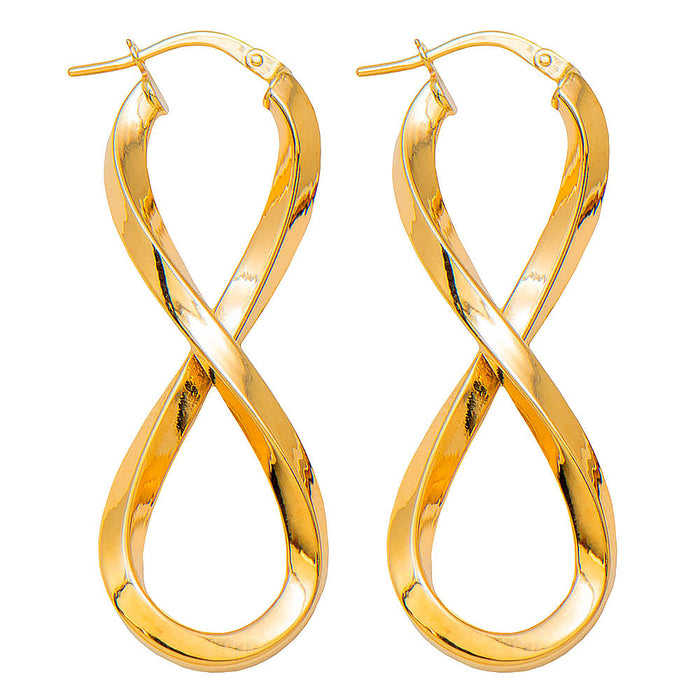 14k Yellow Gold Large Square-Tubed Figure-Eight Infinity Twisted Hoop Earrings, 42mm - LooptyHoops