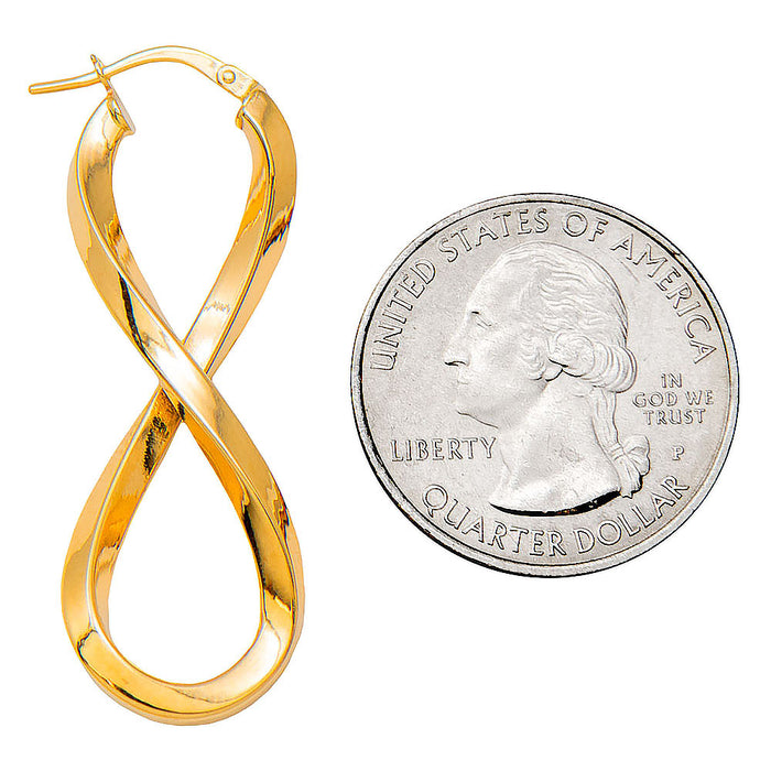 14k Yellow Gold Large Square-Tubed Figure-Eight Infinity Twisted Hoop Earrings, 42mm - LooptyHoops