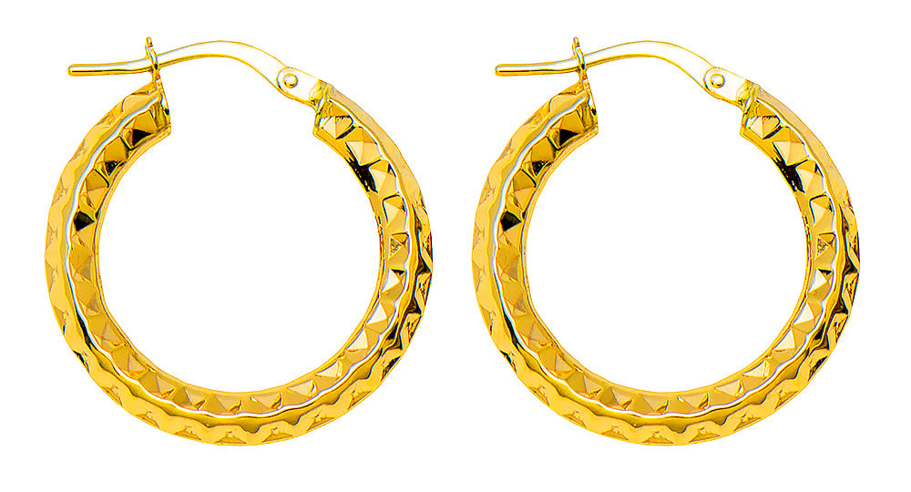 14kt Two-tone Gold 3/4in Knife Edge Double Hoop Earrings 8mm