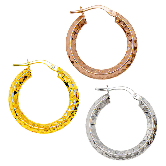 14k Gold Small Knife-Edged Sparkly Diamond Cut Hoop Earrings (3mm Thick), 15mm - LooptyHoops