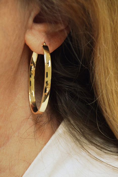14k Yellow Gold 4mm Flat Oval Hoop Earrings, 48mm - LooptyHoops