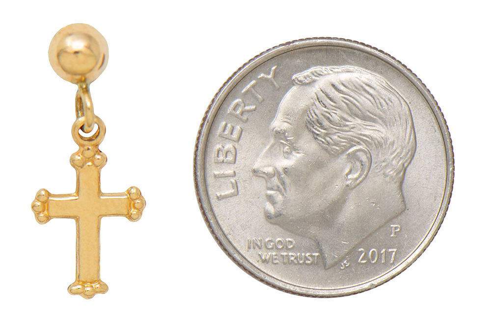 14k Yellow Gold Cross Dangle Earrings - LooptyHoops