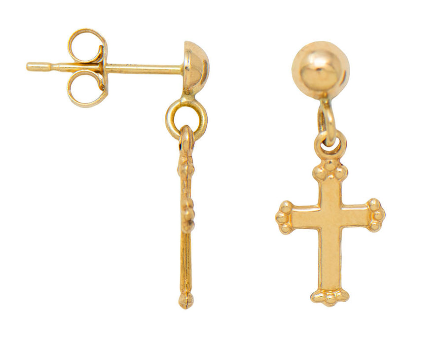 14k Yellow Gold Cross Dangle Earrings - LooptyHoops