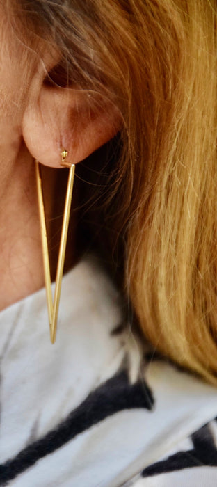 14k Yellow Gold Triangle Hoop Earrings, 50mm - LooptyHoops