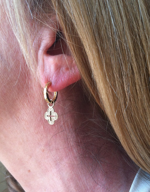 18K Yellow Gold Diamond Open Cross Earring Charms - LooptyHoops