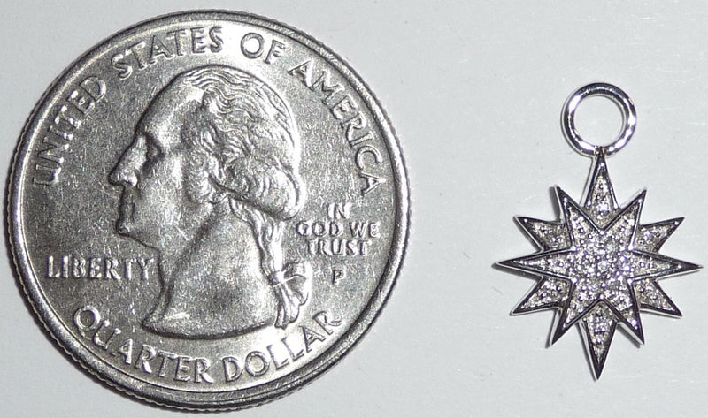 18K White Gold Diamond Starburst Earring Charms - LooptyHoops