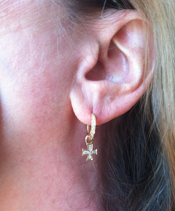 18K Yellow Gold Diamond Maltese Cross Earring Charms - LooptyHoops
