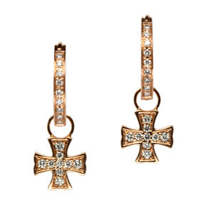 18K Rose Gold Diamond Maltese Cross Earring Charms - LooptyHoops