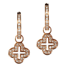 18K Rose Gold Diamond Open Cross Earring Charms - LooptyHoops