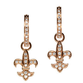 18K Rose Gold Diamond Fleur de lis Earring Charms - LooptyHoops