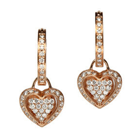 18K Rose Gold Diamond Puffed Heart Earring Charms - LooptyHoops