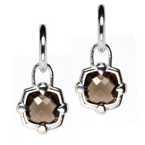 Sterling Silver Smoky Quartz Checkerboard Earring Charms - LooptyHoops