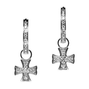 18K White Gold Diamond Maltese Cross Earring Charms - LooptyHoops