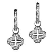 18K White Gold Diamond Open Cross Earring Charms - LooptyHoops