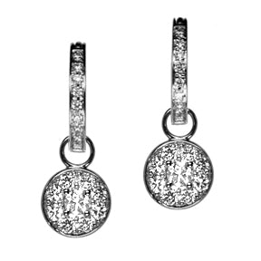 18K White Gold Round Diamond Earring Charms - LooptyHoops