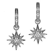 18K White Gold Diamond Starburst Earring Charms - LooptyHoops
