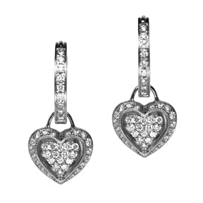 18K White Gold Diamond Puffed Heart Earring Charms - LooptyHoops