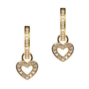 18K Yellow Gold Classic Diamond Heart Earring Charms - LooptyHoops
