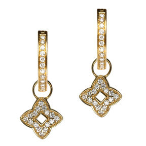 18K Yellow Gold Diamond Good Luck Earring Charms - LooptyHoops