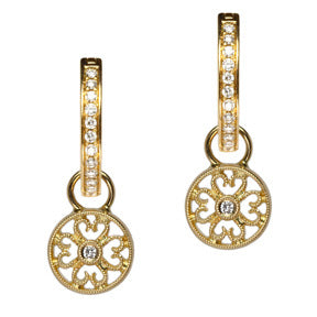 18K Yellow Gold Diamond Filigree Disc Earring Charms