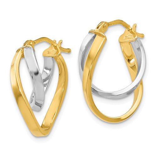 14k White & Yellow Gold Intertwined Double Hoop Earrings