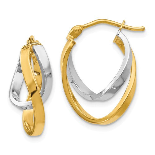 14k White & Yellow Gold Twisting Intertwined Double Hoop Earrings, 17mm - LooptyHoops