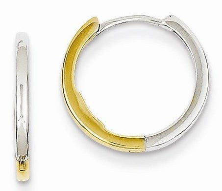 Two Tone 14K Gold Hinged Huggie Hoop Earrings (1.5mm), 0.4 inch (11mm) - LooptyHoops