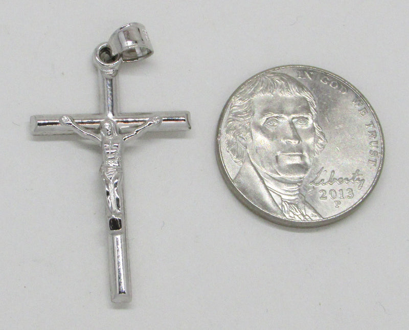 Large 14K White Gold Crucifix Cross Pendant, 39mm x 20mm - LooptyHoops
