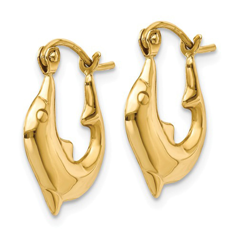 14k Yellow Gold Dolphin Hoop Earrings - LooptyHoops