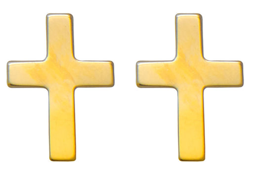 Tiny 14K Yellow Gold Children's Cross Stud Earrings, 15mm x 6mm - LooptyHoops