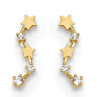 Tiny 14k Yellow Gold CZ Stars Ear Climber Earrings