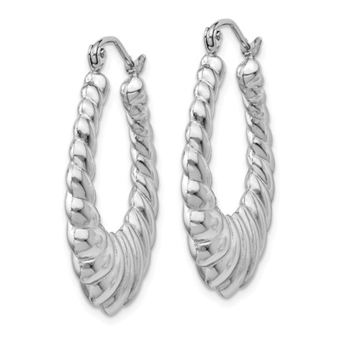 14k White Gold Eloquent Scalloped Oval Hoop Earrings - LooptyHoops