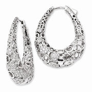 Sterling Silver Patterned Oval CZ Hinged Hoop Earrings, All Sizes - LooptyHoops