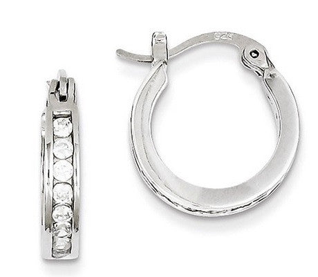 Sterling Silver Channel Set CZ Hoop Earrings (3mm), 0.6 inch (16mm) - LooptyHoops