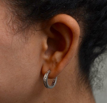 Sterling Silver Channel Set CZ Hoop Earrings