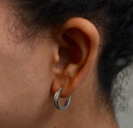 Sterling Silver Channel Set CZ Hoop Earrings (3mm), 0.6 inch (16mm) - LooptyHoops