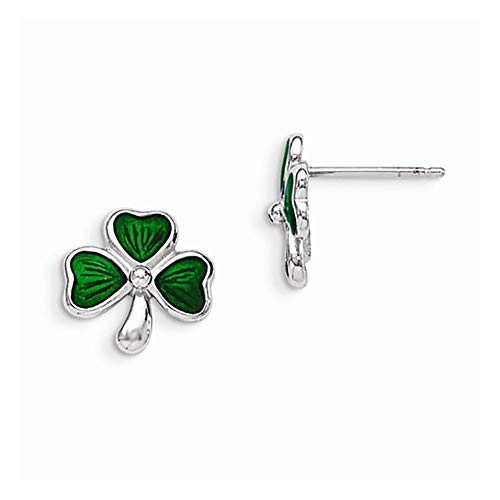 Sterling Silver Green Enamel Shamrock Clover Post Stud Earrings - LooptyHoops