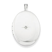 Sterling Silver Rhodium-Plated Diamond 26mm Oval Locket Pendant Necklace, w/18-Inch Chain - LooptyHoops
