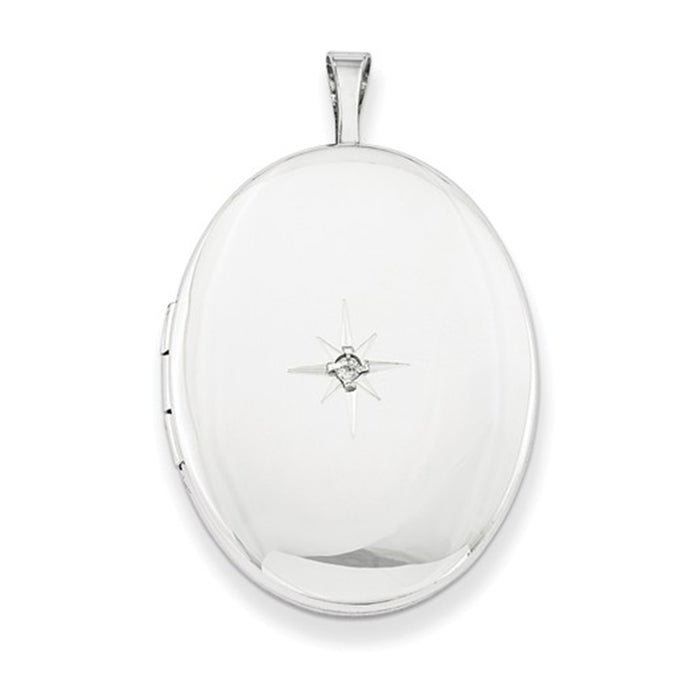 Sterling Silver Rhodium-Plated Diamond 26mm Oval Locket Pendant Necklace, w/18-Inch Chain - LooptyHoops