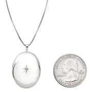 Sterling Silver Rhodium-Plated Diamond 26mm Oval Locket Pendant Necklace, w/18-Inch Chain - LooptyHoops