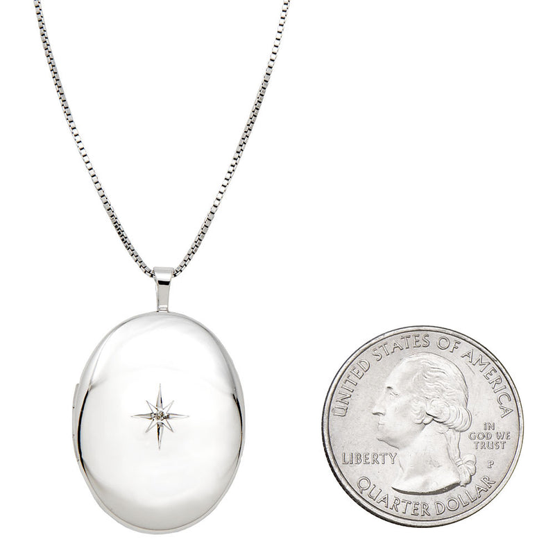 Sterling Silver Rhodium-Plated Diamond 26mm Oval Locket Pendant Necklace, w/18-Inch Chain - LooptyHoops