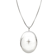 Sterling Silver Rhodium-Plated Diamond 26mm Oval Locket Pendant Necklace, w/18-Inch Chain - LooptyHoops