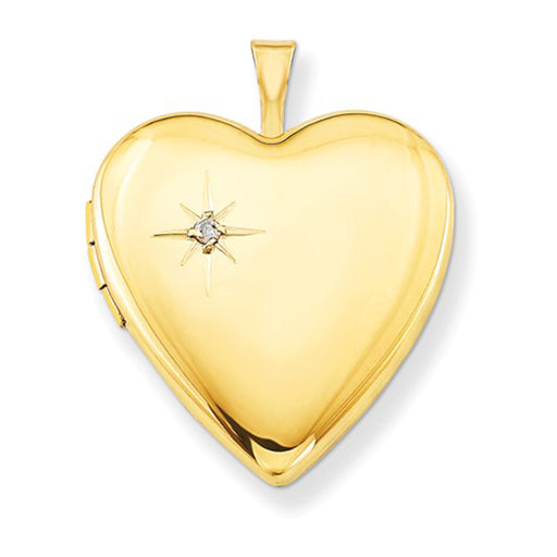14K Yellow Gold-Filled Diamond 20mm Heart Locket Pendant Necklace, w/18-Inch Chain - LooptyHoops