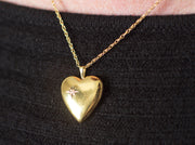 14K Yellow Gold-Filled Diamond 20mm Heart Locket Pendant Necklace, w/18-Inch Chain - LooptyHoops